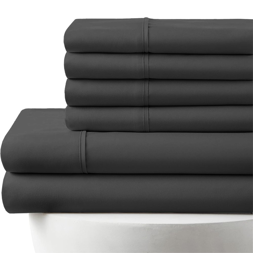 1000-Thread-Count, 100% Egyptian Cotton, 6-PC Sheet Set |1 Fitted, 1 Flat, 4 Pillowcases| 1000TC Soft Breathable Long Staple Cotton, Fits 18" Deep Pockets - King Size, Dark Grey Color