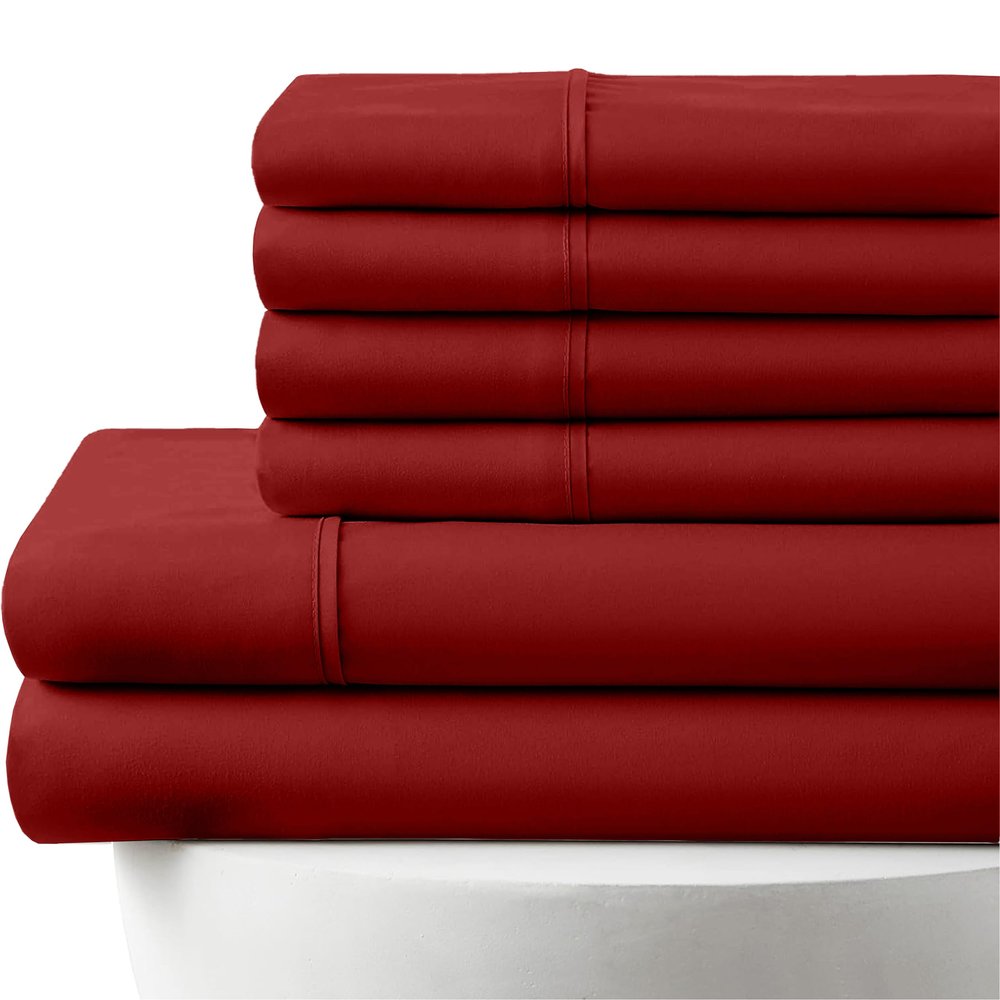 1000-Thread-Count, 100% Egyptian Cotton, 6-PC Sheet Set |1 Fitted, 1 Flat, 4 Pillowcases| 1000TC Soft Breathable Long Staple Cotton, Fits 18" Deep Pockets - King Size, Burgundy Color