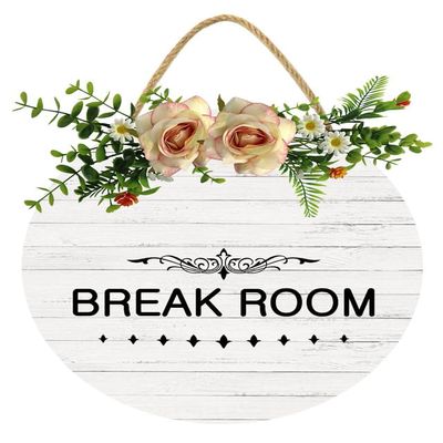 KPSheng Rustic Break Room Sign Hanging Printed Wooden Plaque Decor Funny Farmhouse Wood Decor Sign Outside Door Hanging Decorations,12In