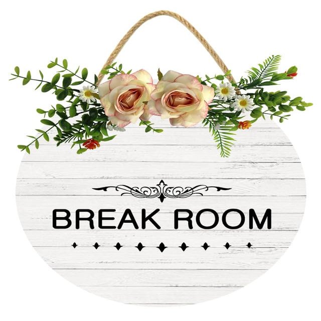 KPSheng Rustic Break Room Sign Hanging Printed Wooden Plaque Decor Funny Farmhouse Wood Decor Sign Outside Door Hanging Decorations,12In