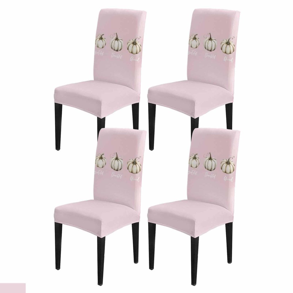 Thanksgiving Blush Pink Dining Chair Cover Set of 4,Stretch Chair Protectors Slipcover,Spandex Kitchen Chair Seat Back Cushion Slip Cover for Dining Room,Party Fall Classic Chic Gold White Pumpkins