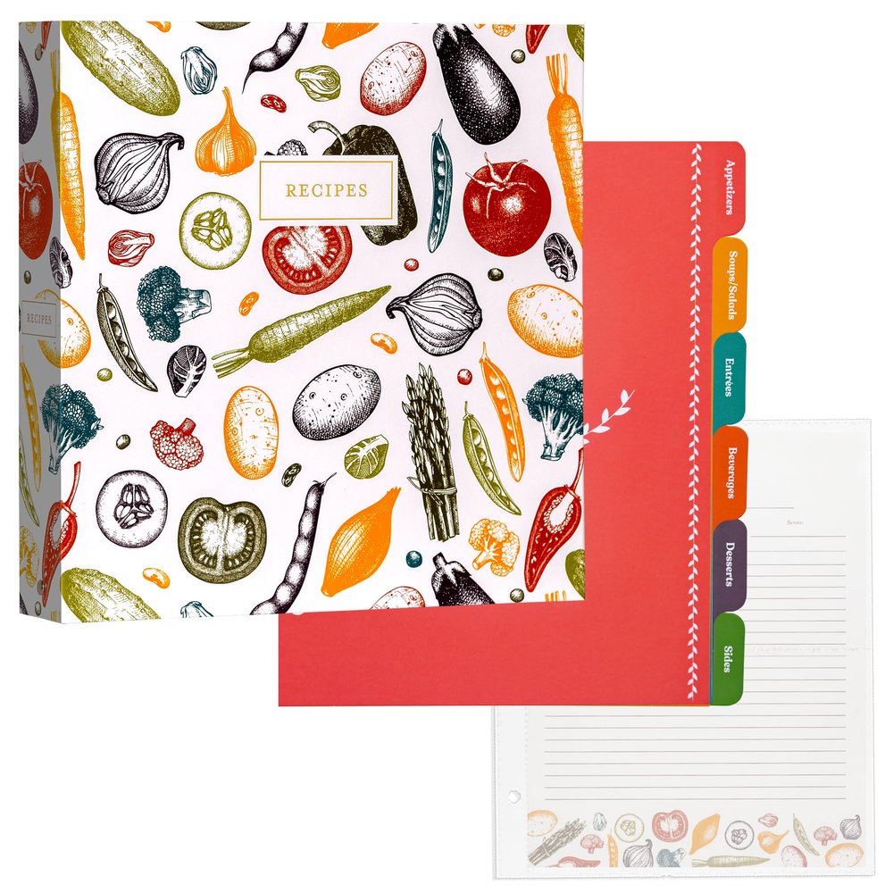 Jot & Mark 8.5" x 11" Sturdy 3 Ring Recipe Binder with Spill-Proof Clear Binder Sleeves Sheet Protector, 30 Dual-Sided Recipe Card Pages for Written & Printed Recipes, Tabbed Dividers, Autumn Harvest