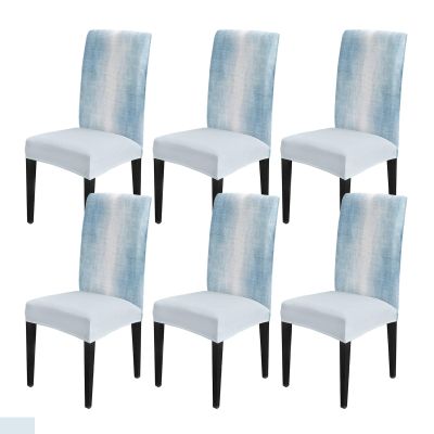 Abstract Sky Blue Dining Chair Cover Set of 6,Stretch Chair Protectors Slipcover,Spandex Kitchen Chair Seat Back Cushion Slip Cover for Dining Room,Party Modern Abstract Minimalist Painting Art
