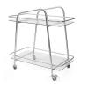 POCHY Serving Cart 2-Tier Glass End Table with Wheels Drink Cart Stainless Steel Coffee Table Mobile Rolling Cart Storage Cart view 1