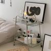 POCHY Serving Cart 2-Tier Glass End Table with Wheels Drink Cart Stainless Steel Coffee Table Mobile Rolling Cart Storage Cart view 3