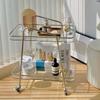 POCHY Serving Cart 2-Tier Glass End Table with Wheels Drink Cart Stainless Steel Coffee Table Mobile Rolling Cart Storage Cart view 4