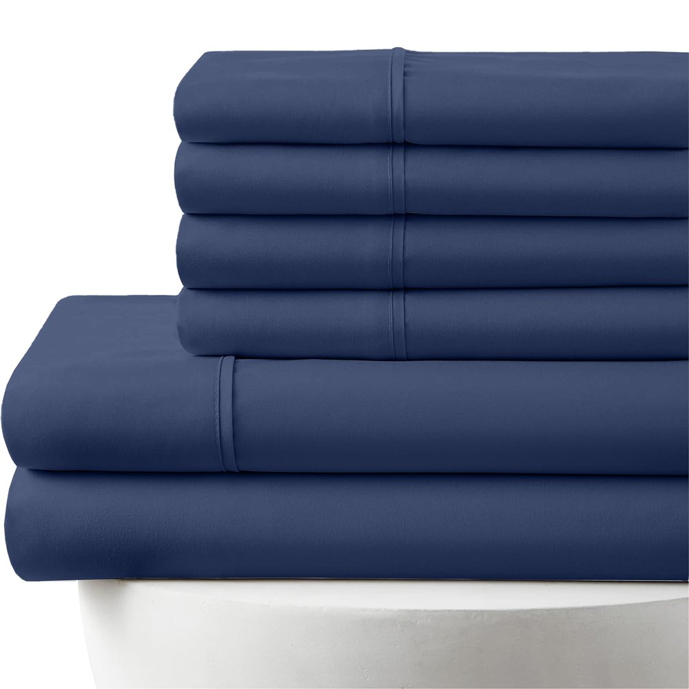 1000-Thread-Count, 100% Egyptian Cotton, 7-PC Sheet Set |2 Fitted, 1 Flat, 4 Pillowcases| 1000TC Long Staple Egyptian Cotton, Fits 18" Deep Pockets - Split King Size, Mediterranean Blue Color