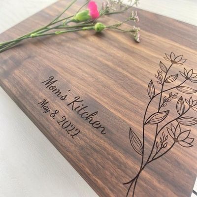 Personalized Cutting Board, Engraved Cutting Board, Mothers Day Gift, Happy Mothers Day, Bouquet of Flowers, Moms Kitchen, Flower Board, 155 (Maple, 12" x 9")