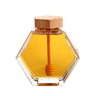 STOBAZA 380ml Glass Honey Pot Storage Jar Lid and Dipper Bee Honey Pot Jar Set for Home Kitchen