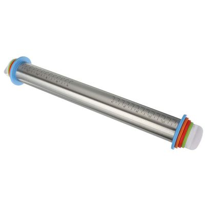 17 Inch Stainless Steel Rolling Pin Adjustable Roller Pin with Silicone Baking Mat 4 Removable Thickness Rings for Baking Dough Pizza, Pie Pastries Pasta and Cookies
