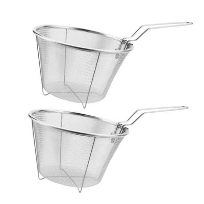 2Pcs Stainless Steel Fry Baskets with Handles Kitchen Chicken Frying Baskets Wire Mesh Strainer for Deep Frying and French Fries