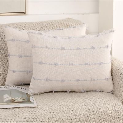 NUYECY Set of 2 Boho Lumbar Throw Pillow Covers 12x20,Stone Grey and White Neutral Couch Pillow Case with Tassel Fringe Decorative,Modern Accent Farmhouse Cushion Covers for Sofa Couch Bed Living Room