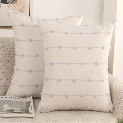 NUYECY Set of 2 Boho Throw Pillow Covers 24x24,Stone Grey and White Neutral Couch Pillow Case with Tassel Fringe Decorative,Modern Accent Farmhouse Cushion Covers for Sofa Couch Bed Living Room