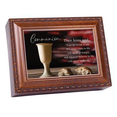 Cottage Garden MB2325S Communion Woodgrain Finish Polymer Photo Frame Jewelry Music Box Plays Tune Amazing Grace