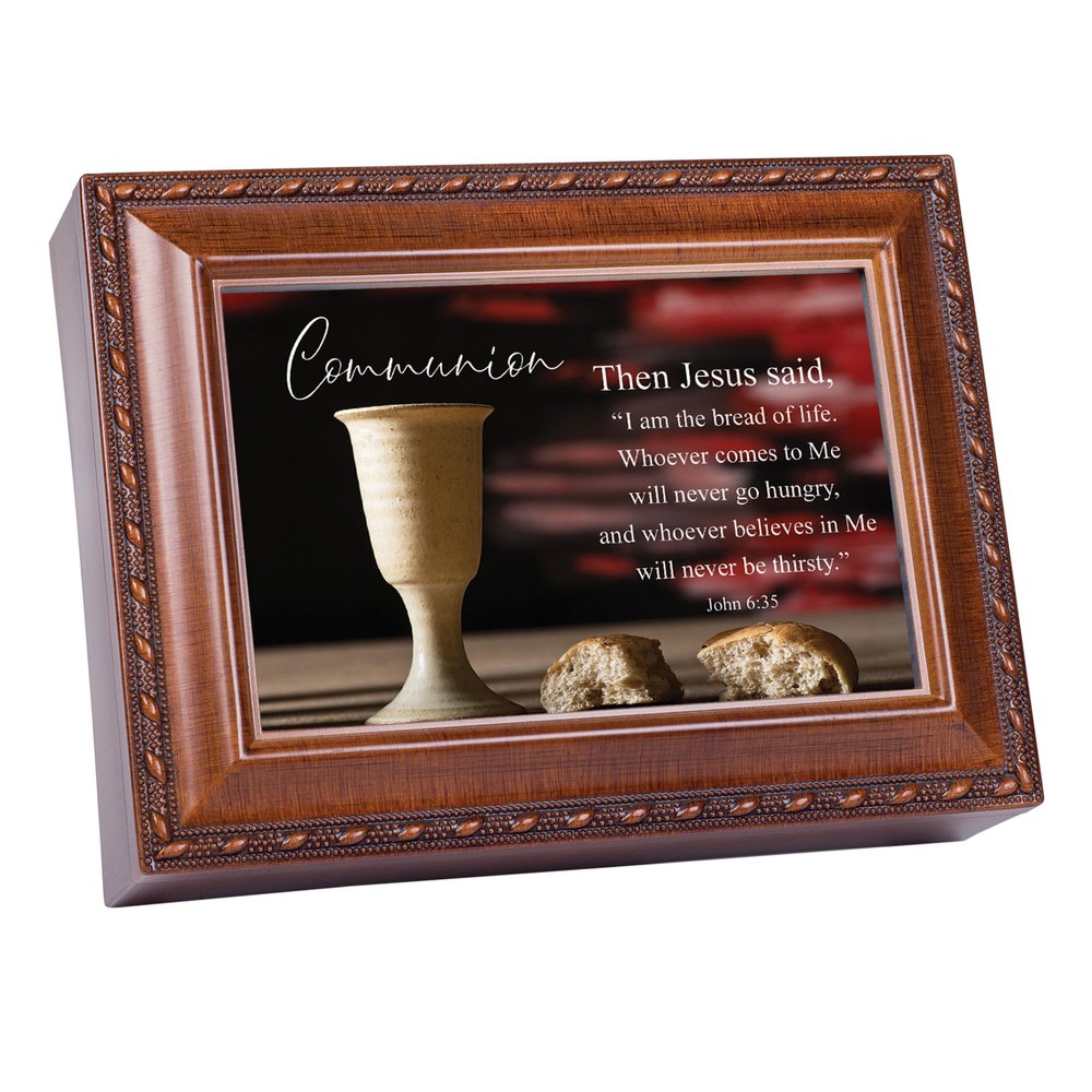 Cottage Garden MB2325S Communion Woodgrain Finish Polymer Photo Frame Jewelry Music Box Plays Tune Amazing Grace