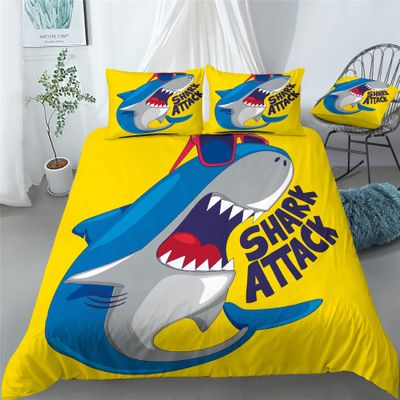 REALIN Cartoon Shark Marine Animals Duvet Cover Set Shark Print Bedding Girl Boy Kids Bed Sets 2/3/4PCS Quilt Covers/Sheets/Pillow Shams,Twin/Full/Queen/King (C,Full-200x229cm-4PCS)