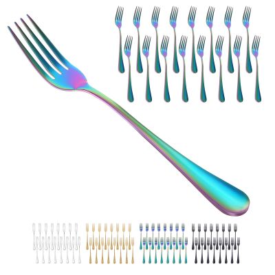 16 Piece Dinner Forks, 8 Inch, Top Food Grade Extra-Fine Stainless Steel Silverware Forks, For Home Kitchen Restaurant, Dishwasher Safe(Rainbow)