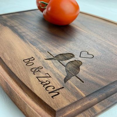 Personalized Cutting Board, Engraved Cutting Board, Love Bird Gift, Couples Gift, Wedding Gift, Engagement Gift, Anniversary Gift, 058 (Cherry, Handle 16" x 10.5")