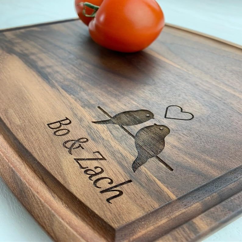 Personalized Cutting Board, Engraved Cutting Board, Love Bird Gift, Couples Gift, Wedding Gift, Engagement Gift, Anniversary Gift, 058 (Cherry, Handle 16" x 10.5")