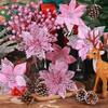 Hommtina 56 Pcs Christmas Decorations, 4 Styles Poinsettias Artificial Christmas Flowers Glitter Berries Stems Ornaments Tree with Pine Cones & Stems for Xmas Wedding DIY Wreath Floral Party (Pink) view 2