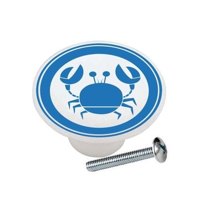 Farm Fresh Knobs Design Ceramic Cabinet Kitchen Bathroom Furniture Handles or Pulls w/Glossy Finish - Various Crabs Red Blue - 1.5 x 1.5 Inches (Blue Circle Crab)