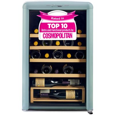 Unique Appliances Classic Retro Electric Wine Cooler, 28-Bottle Wine Fridge with Adjustable Wooden Shelves and Intuitive Digital Control Panel, Single Zone, 21", Ocean Mist Turquoise