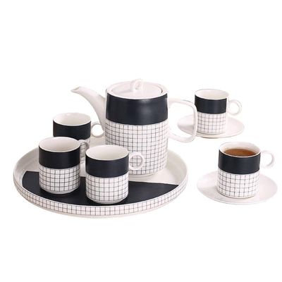 TEMKIN Beautiful Coffee Mug Set Coffee Cup and Saucer 6-Piece Tea Set 6.8 Oz Coffee Cup 33.8 Oz Teapot Ceramic Coffee Cup Espresso Mugs Cups