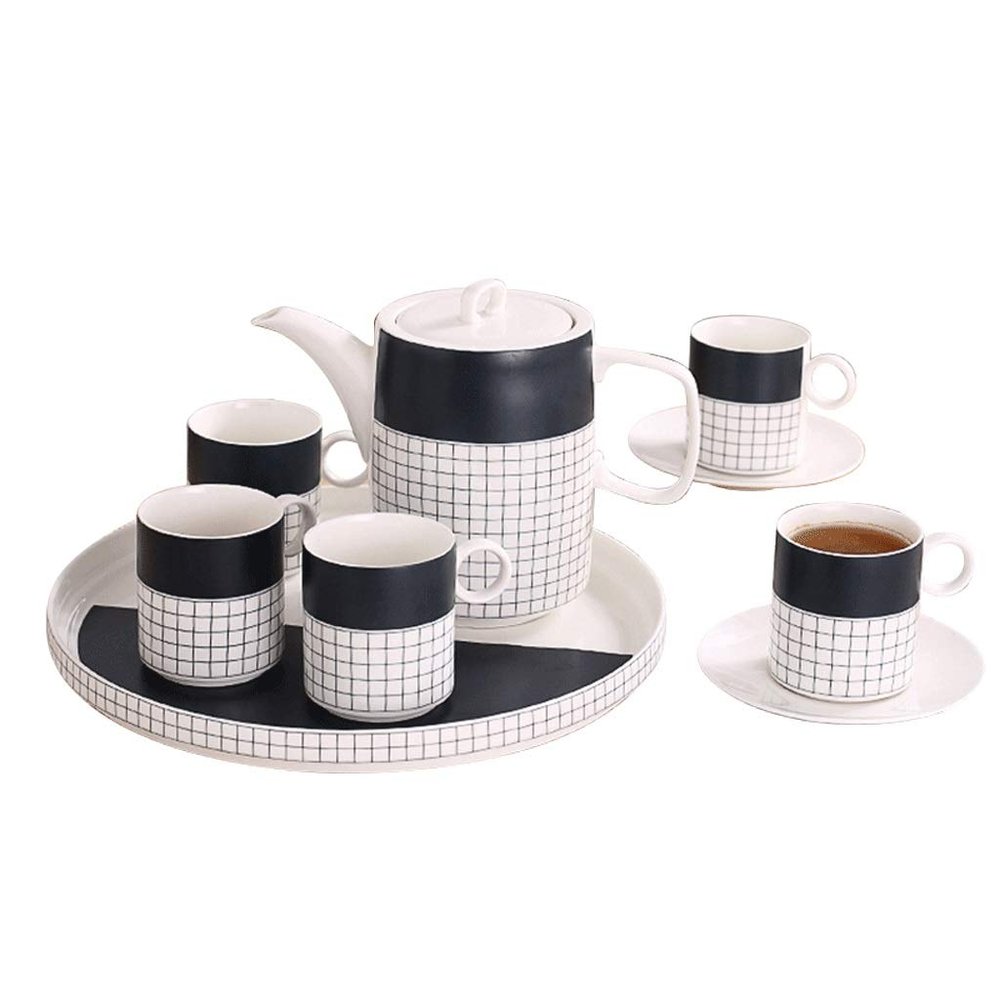TEMKIN Beautiful Coffee Mug Set Coffee Cup and Saucer 6-Piece Tea Set 6.8 Oz Coffee Cup 33.8 Oz Teapot Ceramic Coffee Cup Espresso Mugs Cups
