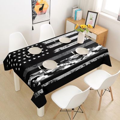 American Flag Tablecloths Kids Black White Camo Table Cloth Abstract Camouflage Stripes Table Accessories Boys Teens Adult Dining Room Vintage Geometric Table Cover,55"x87"