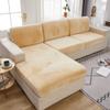 vctops Velvet Stretch Couch Cover for 2 Cushion Couch Super Soft Anti-Slip L Shape Sofa Covers Solid Color Sofa Slipcover Furniture Protector (Beige Yellow,Medium) view 1