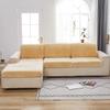 vctops Velvet Stretch Couch Cover for 2 Cushion Couch Super Soft Anti-Slip L Shape Sofa Covers Solid Color Sofa Slipcover Furniture Protector (Beige Yellow,Medium) view 2