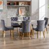 GOOLON Dining Room Chairs Set of 6, Tufted Velvet Chairs with Golden Stainless Legs, Rivet Trim Metal Pull Ring Large Back for Kitchen Dining Room Restaurant, Dark Gray view 2