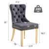 GOOLON Dining Room Chairs Set of 6, Tufted Velvet Chairs with Golden Stainless Legs, Rivet Trim Metal Pull Ring Large Back for Kitchen Dining Room Restaurant, Dark Gray view 3