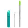 uxcell 1 Set Reusable Metal Straws, 3.7"-8.3" Portable Telescopic Stainless Steel Drinking Straw Silicone Nozzle for Drinks Beverage, with Case and Cleaning Brush (Green) view 1