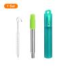 uxcell 1 Set Reusable Metal Straws, 3.7"-8.3" Portable Telescopic Stainless Steel Drinking Straw Silicone Nozzle for Drinks Beverage, with Case and Cleaning Brush (Green) view 3