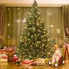 HAPPYGRILL 6FT Pre-Lit Hinged Christmas Tree Artificial Pine Tree with 484 Tips & 260 LED Lights, 49 Pine Cones & Foldable Metal Stand, Holiday Decoration Xmas Tree for Home and Shop view 2
