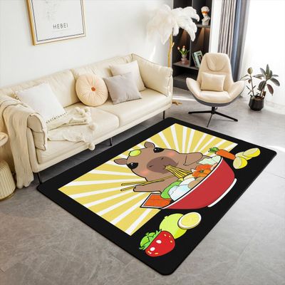 Capybara Area Rug 5x7 Kids Kawaii Animal Living Room Rugs for Boys Girls Ramen Food Theme Decorative Carpet Cartoon Indoor Floor Mat Cute Accent Rug