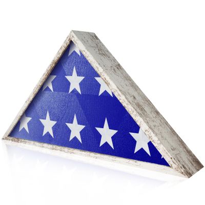 ASmileIndeep Flag Display Case - 5' x 9.5' Funeral & Military Flag Shadow Box with HD Tempered Glass and Wall Mount, Folded Triangle Flag Holder Frame for Veterans, Whitewashed