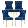 GOOLON Dining Room Chairs Set of 4, Tufted Velvet Chairs with Golden Stainless Legs, Rivet Trim Metal Pull Ring Large Back for Kitchen Dining Room Restaurant, Blue view 1