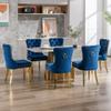 GOOLON Dining Room Chairs Set of 4, Tufted Velvet Chairs with Golden Stainless Legs, Rivet Trim Metal Pull Ring Large Back for Kitchen Dining Room Restaurant, Blue view 2