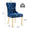 GOOLON Dining Room Chairs Set of 4, Tufted Velvet Chairs with Golden Stainless Legs, Rivet Trim Metal Pull Ring Large Back for Kitchen Dining Room Restaurant, Blue view 3