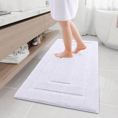 Buganda Bathroom Rugs, 47" x 24", Soft and Absorbent Microfiber Bath Rugs, Non-Slip Shaggy Shower Carpet, Machine Wash Dry Bath Mats for Bathroom Floor, Tub and Shower, White