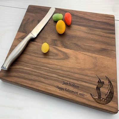 Personalized Cutting Board, Birthday Present for Dad, Golf Gift, Golf Lover Gift, Fathers Day Gift, Birthday Gift, Retirement Gift, 089 (Walnut, Arched 12" x 9")
