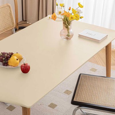 Cozomiz Waterproof PU Leather Rectangular Tablecloth Elastic Edged Tablecloth Wipeable Table Cloth Table Cover for Outdoor, Patio, Kitchen and Dining Room 31" x 50" Inches Beige