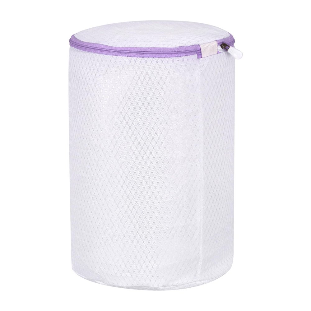 uxcell Shoes Washing Bag, 7.9 x 11.8 Inch Cylinder Mesh Laundry Bags for Washing Machine Wash Sneakers, Slippers, Delicate, Underwear, White/Purple