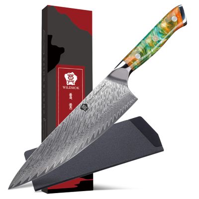 WILDMOK Chef Knife, 8 inch Japanese Damascus Steel Chef Knife, Resin Handle kitchen knives, professional sharp chef's knives for kitchen