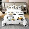 100% Cotton Kids Construction Bedding Set King,Cartoon Excavator Tractor Print Duvet Cover Cute Equipment Crane Truck Comforter Cover for Boys Girls Youth Bedroom Decor,White Yellow Bedspread Cover view 1
