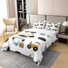 100% Cotton Kids Construction Bedding Set King,Cartoon Excavator Tractor Print Duvet Cover Cute Equipment Crane Truck Comforter Cover for Boys Girls Youth Bedroom Decor,White Yellow Bedspread Cover view 2