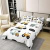 100% Cotton Kids Construction Bedding Set King,Cartoon Excavator Tractor Print Duvet Cover Cute Equipment Crane Truck Comforter Cover for Boys Girls Youth Bedroom Decor,White Yellow Bedspread Cover view 3