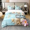 100% Cotton Hawaii Bed Sets Starfish Seashell Duvet Cover Pink Cherry Blossom Bedding Set Full Coastal Sealife Patchwork Comforter Cover Farmhouse Decor Lodge Cabin Bed Cover with Zipper Closure view 1